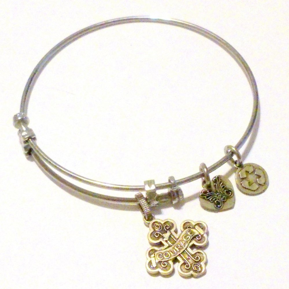 Angelica Collection Courage Cross Silver Tone Charm Bangle